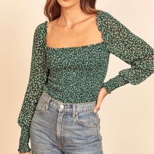 Reformation Pinto Smocked Floral Top